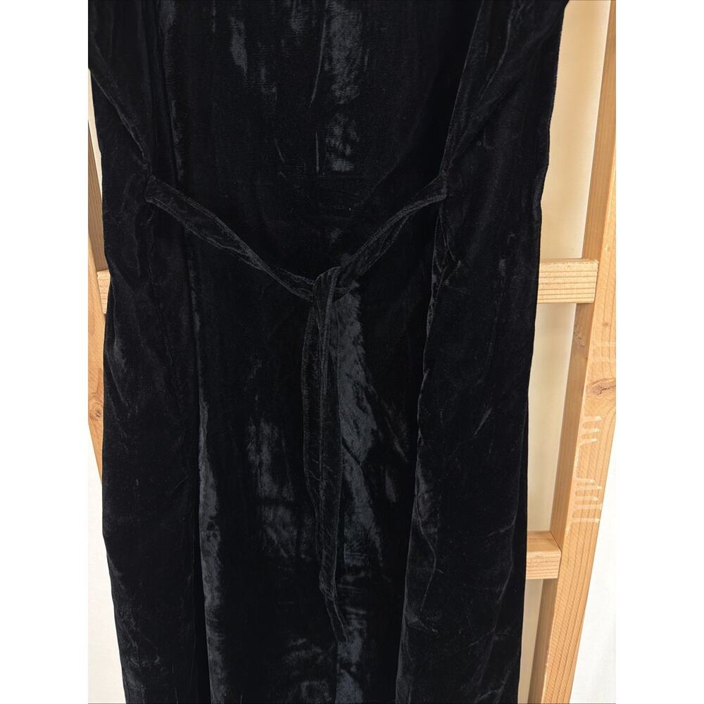 Vintage British Khaki Black Velvet Straps Button Up Maxi Dress #1454 Size 12 - Picture 8 of 9